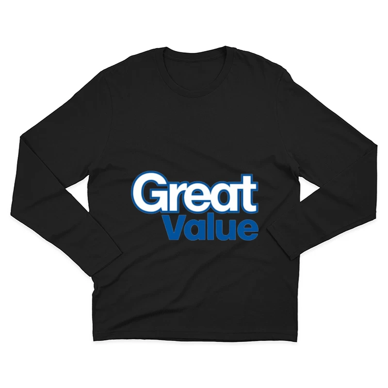 Great Value Walmart Store Brand Logo in Blue Text Male Long Sleeve T-Shirt