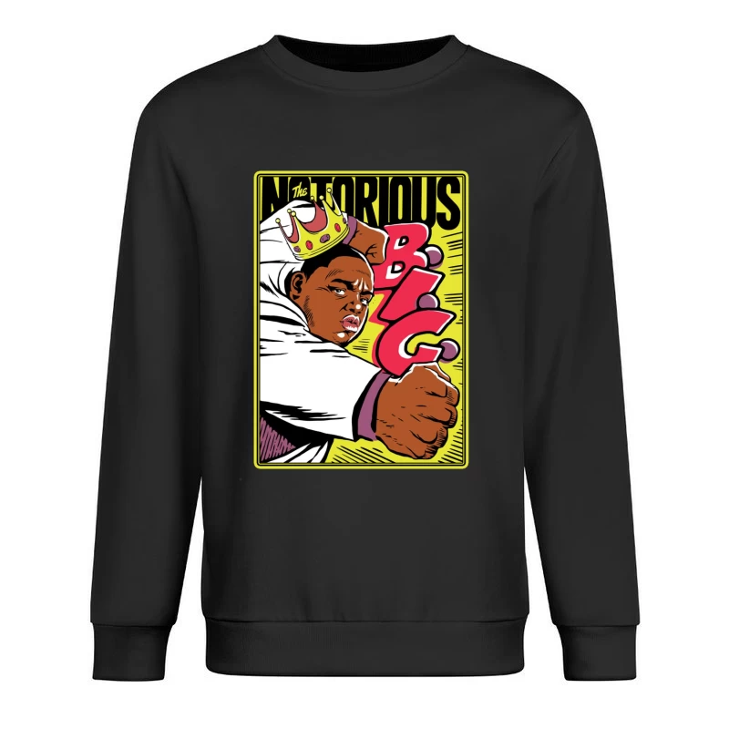 Notorious Hip-Hop Comic Style Illustration with Crown Male Pullover Sweatshirt