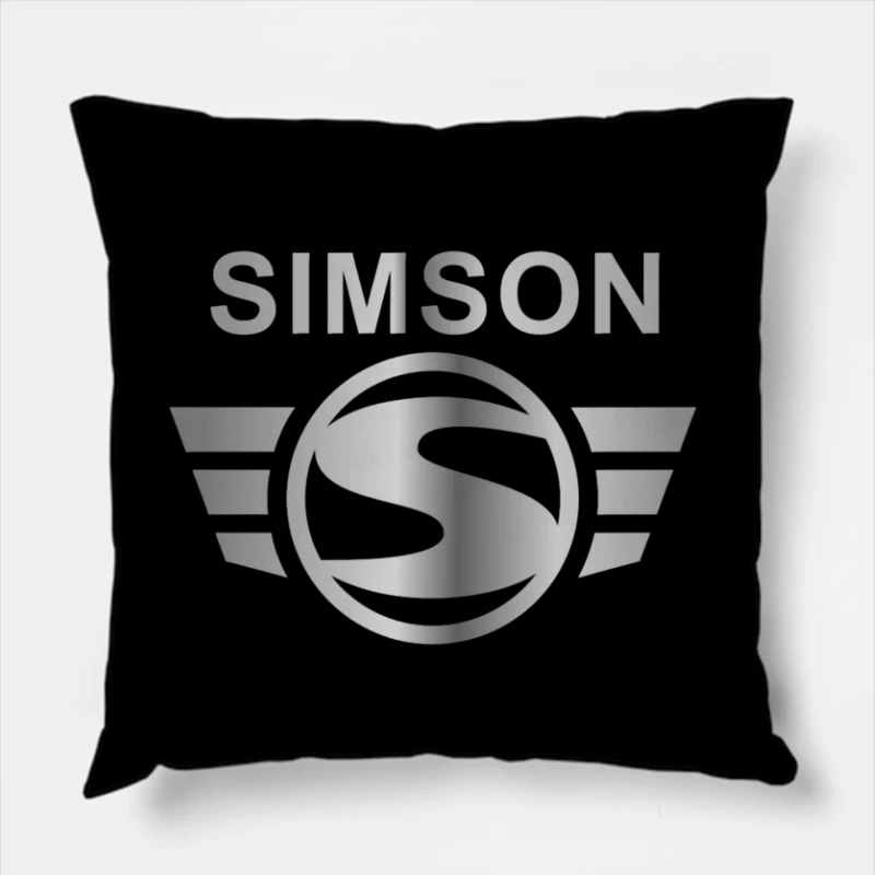 Simson Vintage Motorcycle Brand Logo with Silver Wings Throw Pillow