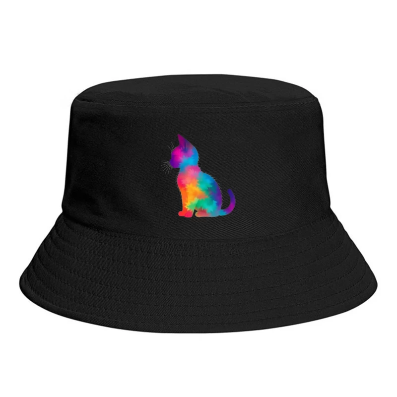 Rainbow Tie-Dye Cat Silhouette Art Bucket Hat