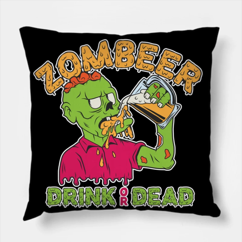 Zombie Beer Illustration Throw Pillow