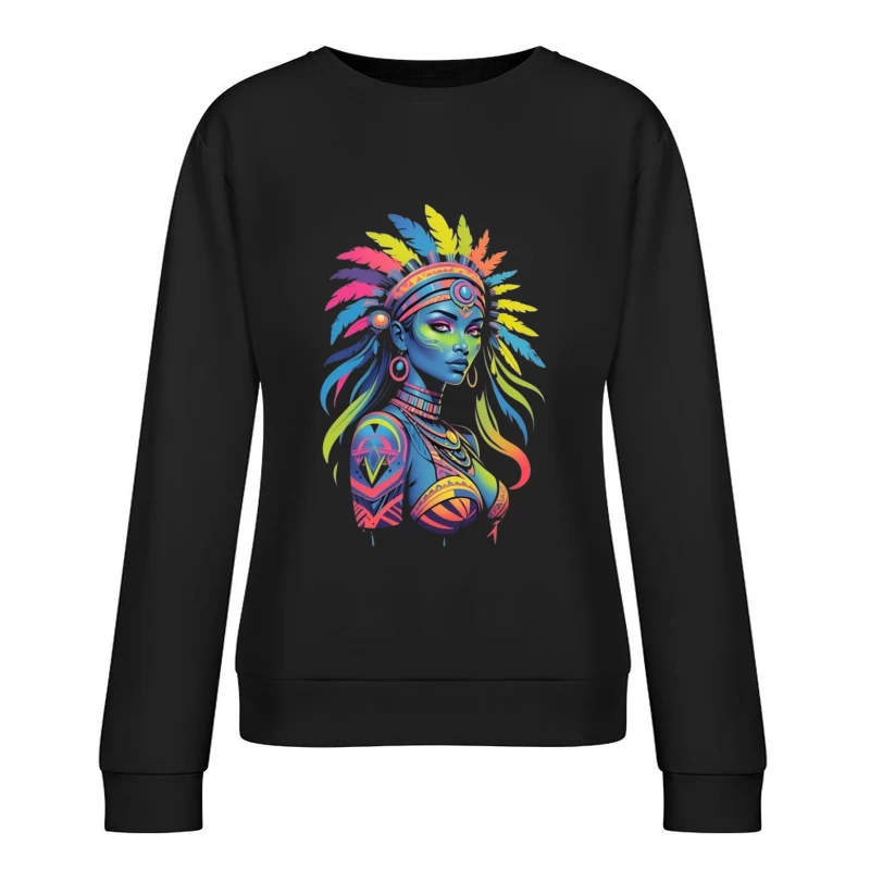 Colorful Tribal Portrait with Headdress Female Pullover Sweatshirt