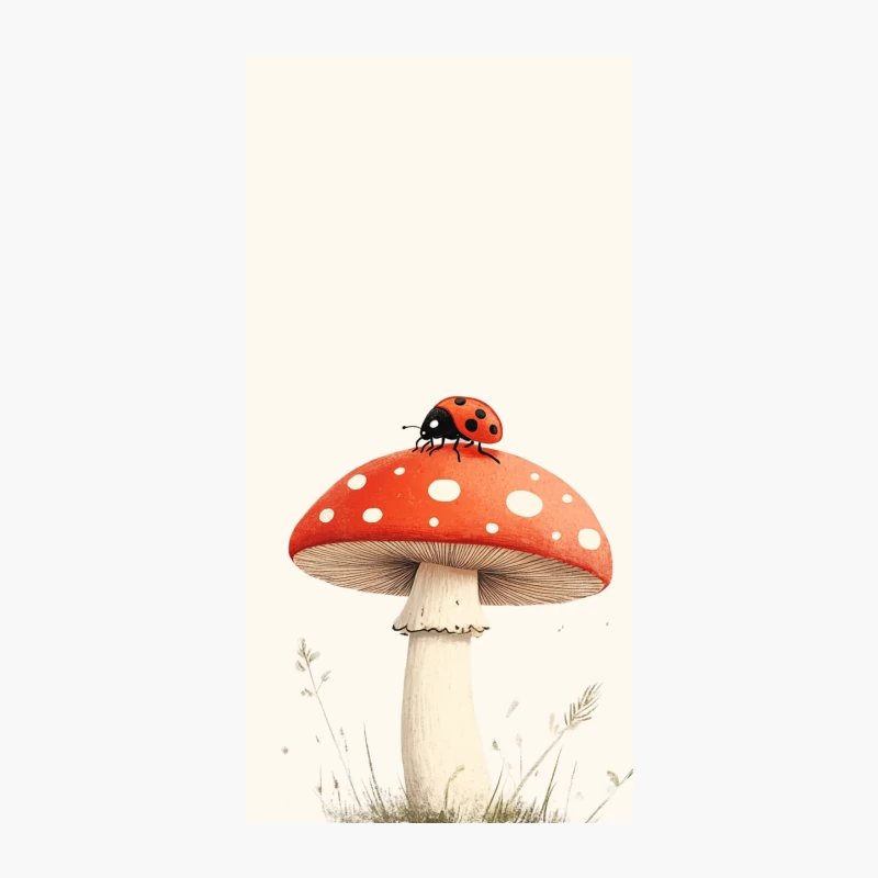 Whimsical Amanita Muscaria with Ladybug: A Nature Illustration iPhone Case