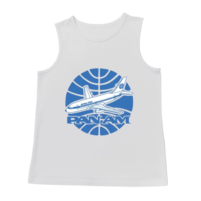 Vintage Pan Am Airlines Blue Globe Logo with Aircraft Design Male Tank Top