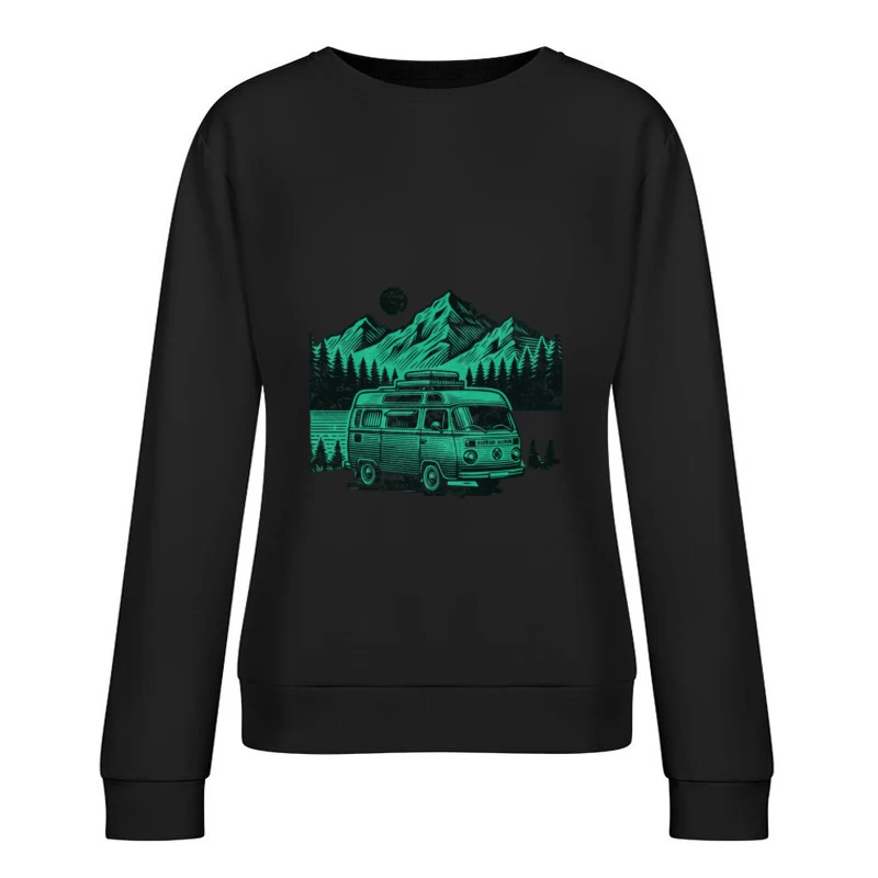 Van rétro dans un paysage de montagne Femme Sweat-shirt à enfiler
