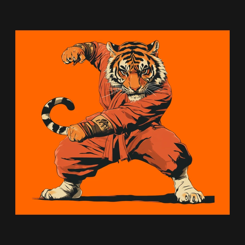 Kung Fu Tiger: Cartoon Illustration of Martial Arts Animal Mouse Pad