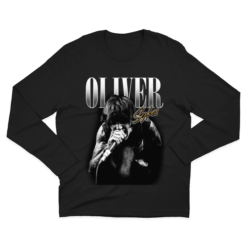 Dramatic Black and White Metal Vocalist Performance Male Long Sleeve T-Shirt