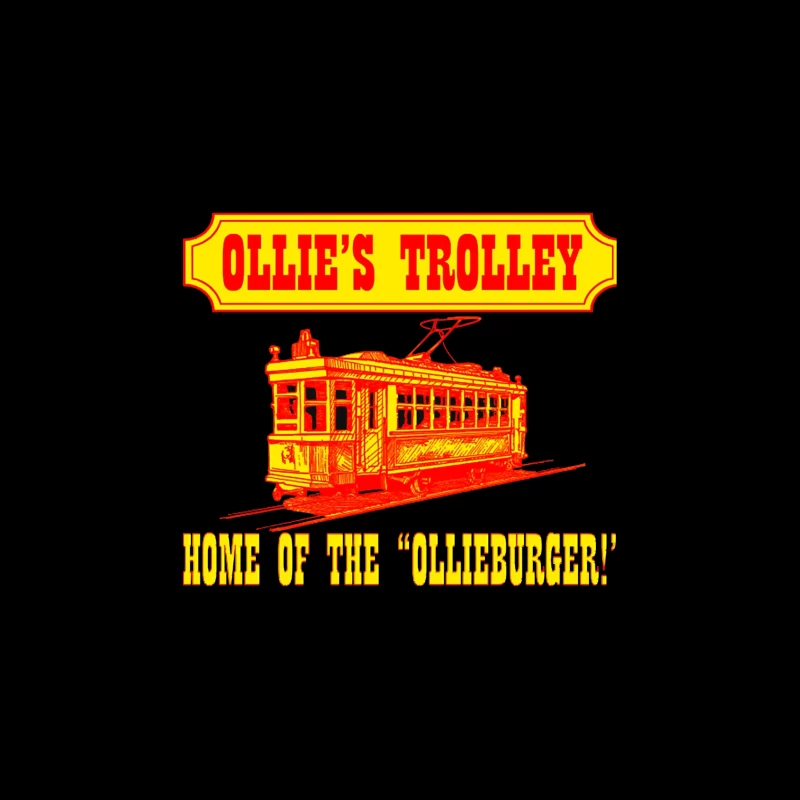 Vintage Ollie's Trolley Restaurant Logo with Classic Streetcar Design Throw Pillow