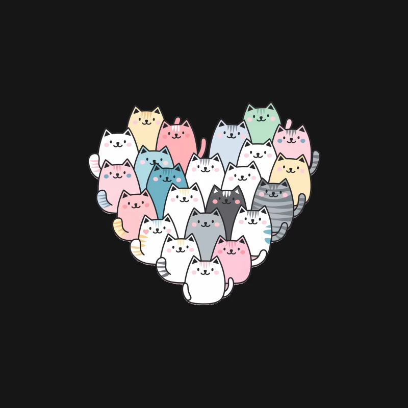 Adorable Kawaii Cat Collection Forming Heart Shape Male Long Sleeve T-Shirt