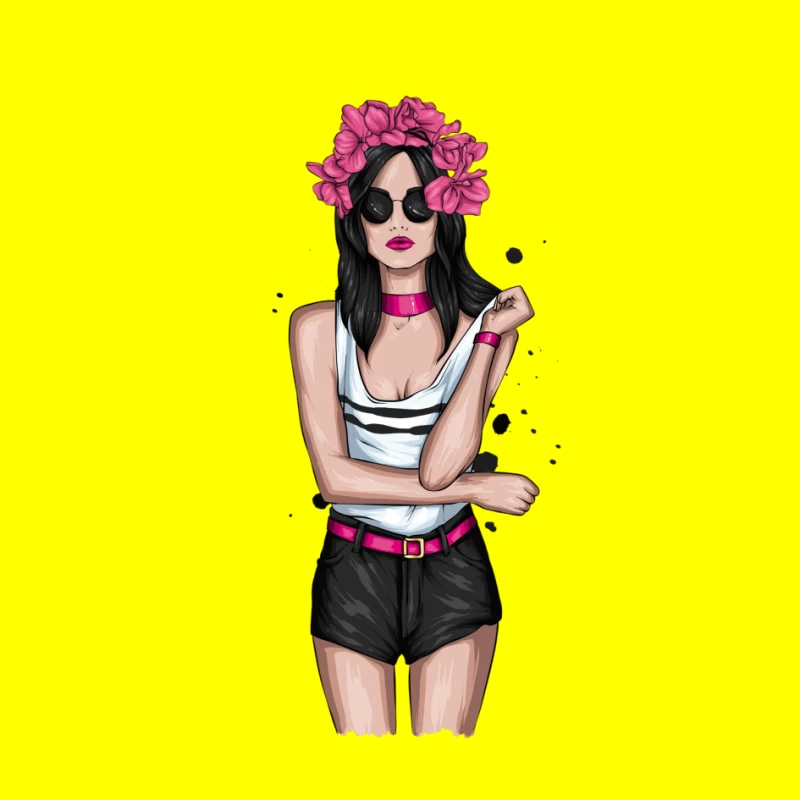 Chic Woman in Sunglasses with Floral Headband Pin