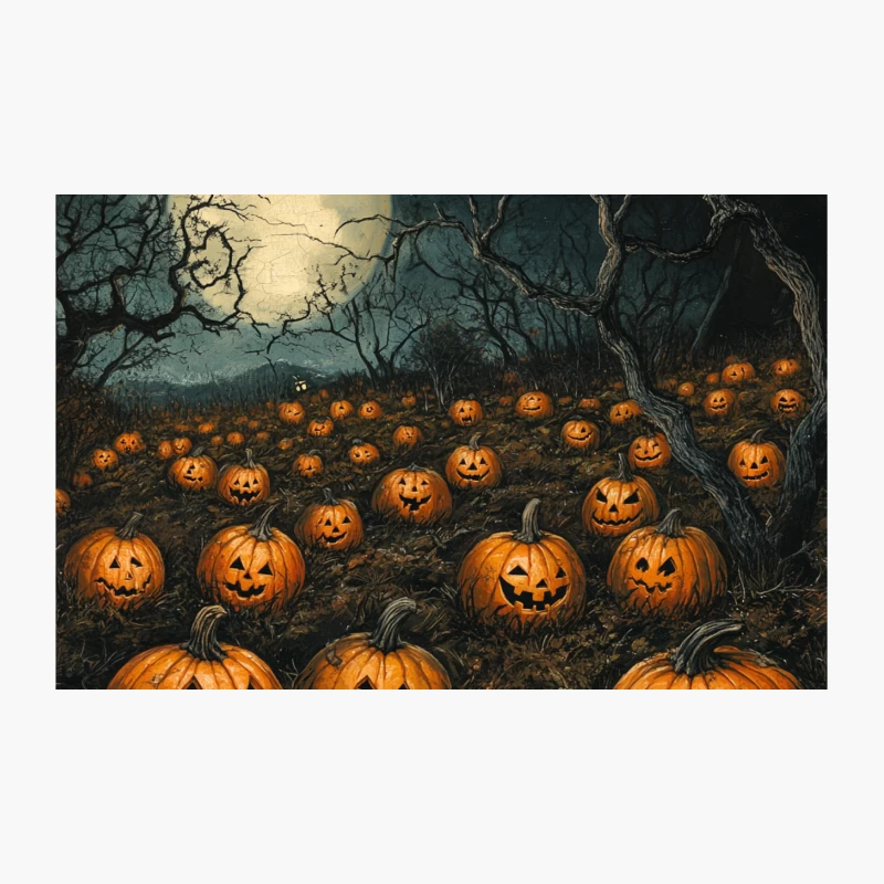 Spooky Halloween Night with Jack-o'-Lanterns under Full Moon Travel Mug