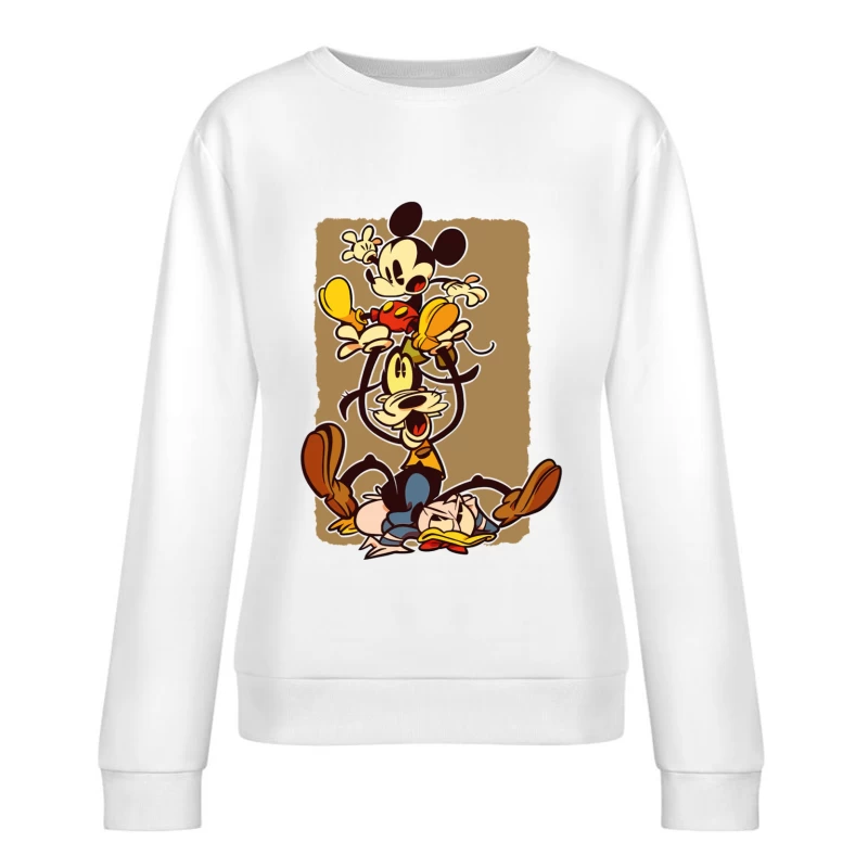 Classic Cartoon Chaos: A Tower of Laughter Female Pullover Sweatshirt