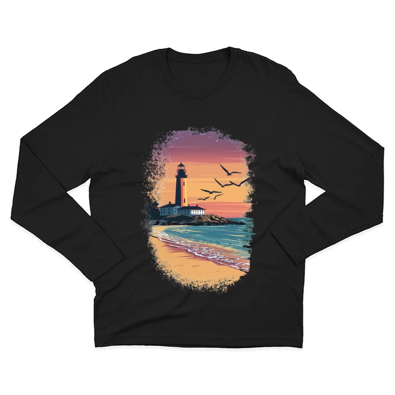 Paysage de phare au coucher du soleil Homme Manches Longues T-Shirt