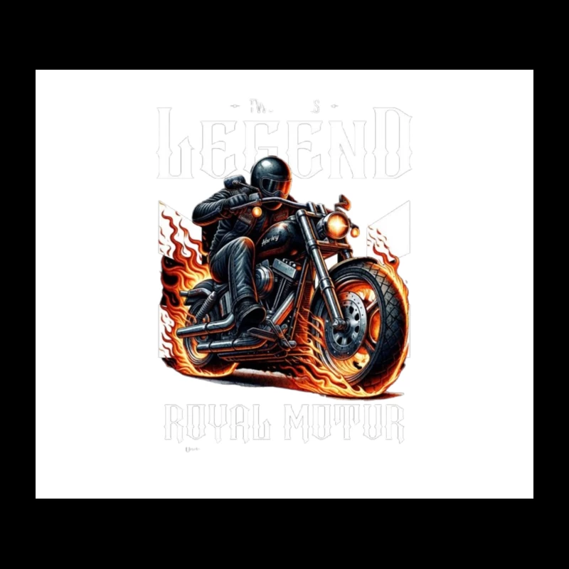 Legendary Flaming Royal Motor Black Motorcycle Illustration Tapestry