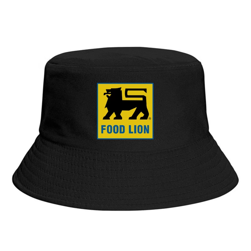 Food Lion Supermarket Chain Logo with Black Lion on Yellow Background Bucket Hat