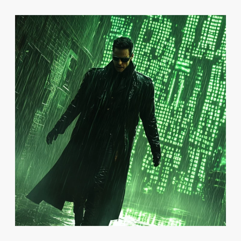 Cyberpunk Silhouette in The Matrix's Digital Rain Pin