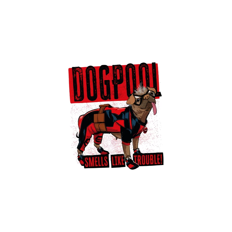 Funny "Dogpool" Pug Superhero Comic Style T-Shirt Design Desk Mat