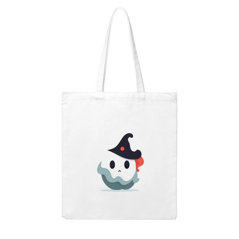 Cute Cartoon Ghost with Witch Hat Cotton Tote Bag