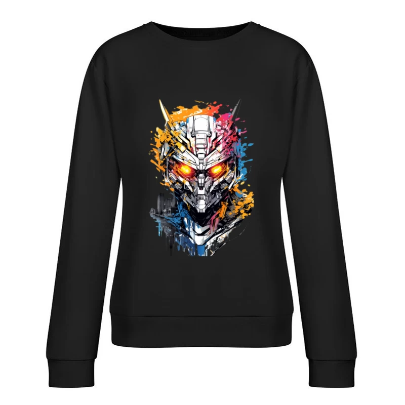 Futuristischer Roboterhelm mit leuchtenden Augen Damen Pullover Sweatshirt