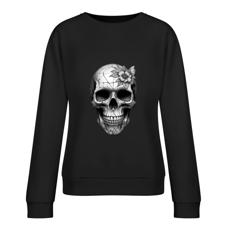 Intricate Floral Skull Design Female Pullover Sweatshirt