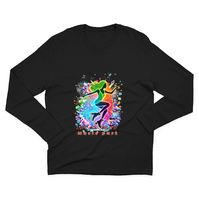 Neon ice skater girl Silhouette with Retro Music Vibes Male Long Sleeve T-Shirt