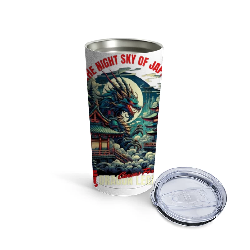 Mythical Dragon Under Japanese Night Moon Travel Mug