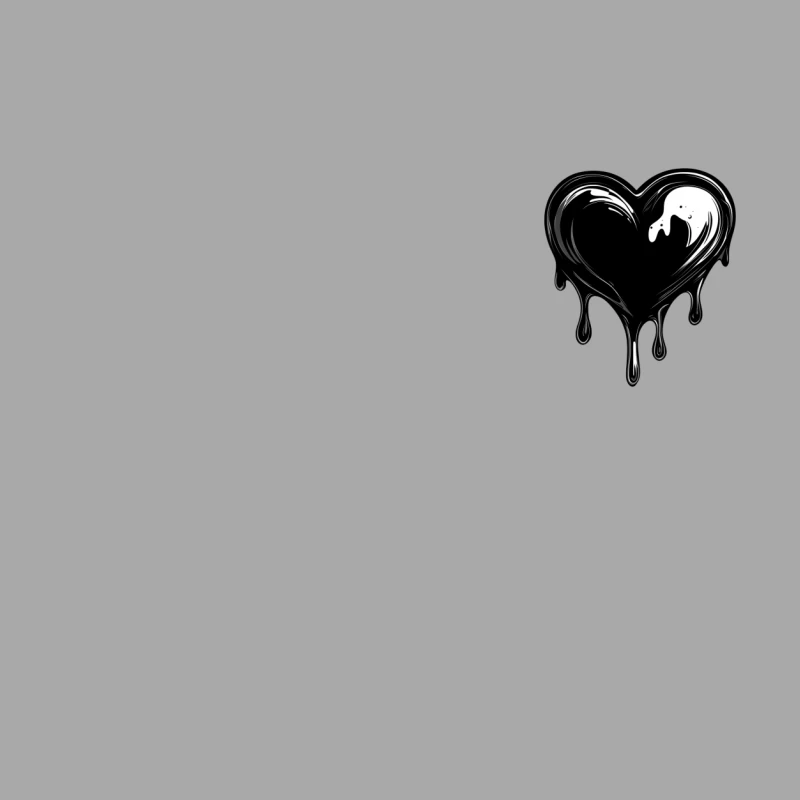 Melting Black Heart: Monochrome Vector Graphic Design Male Pullover Hoodie