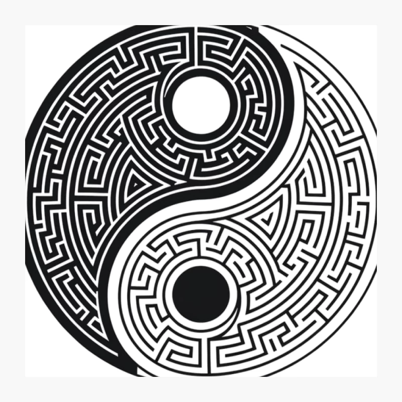 Intricate Yin Yang Maze: Symbolic Balance in Black and White Pin
