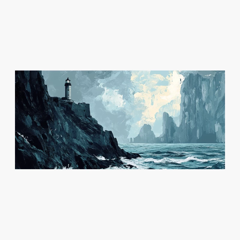 Dramatic Lighthouse on Rocky Coast in Stormy Sea Coffee Mug