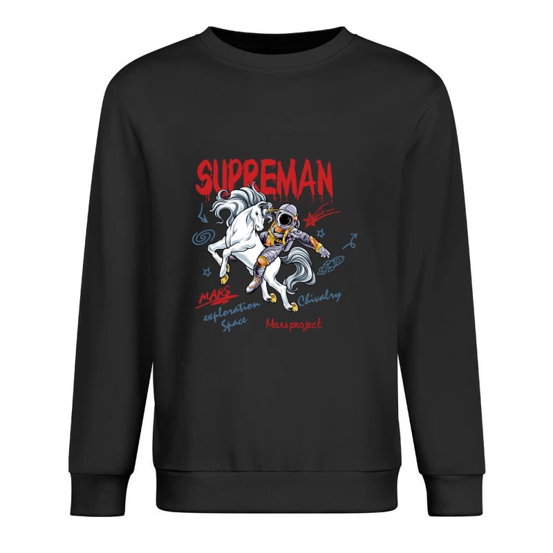 Ritterlicher Astronaut auf weißen Pferd im Weltraum Herren Pullover Sweatshirt
