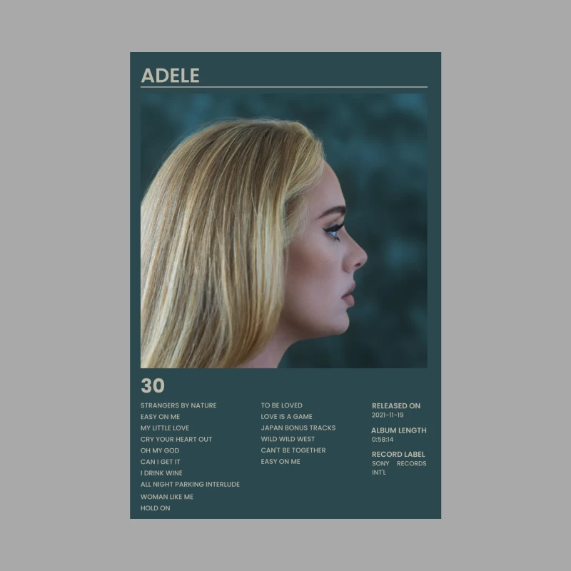 Adele's "30" Album Cover and Tracklist Male Pullover Hoodie