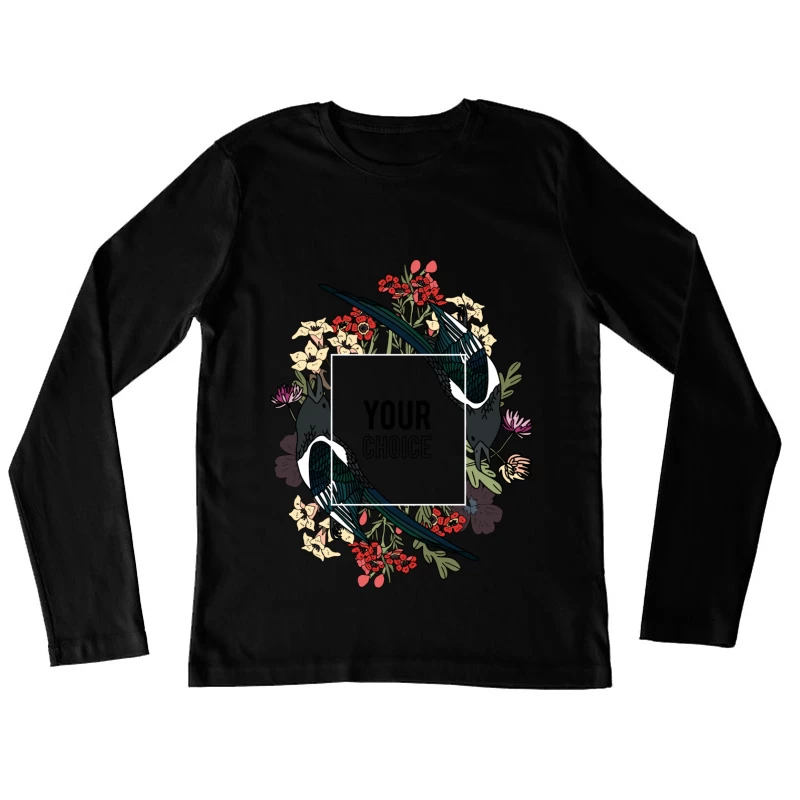 Cadre floral avec oiseaux Femme Manches Longues T-Shirt