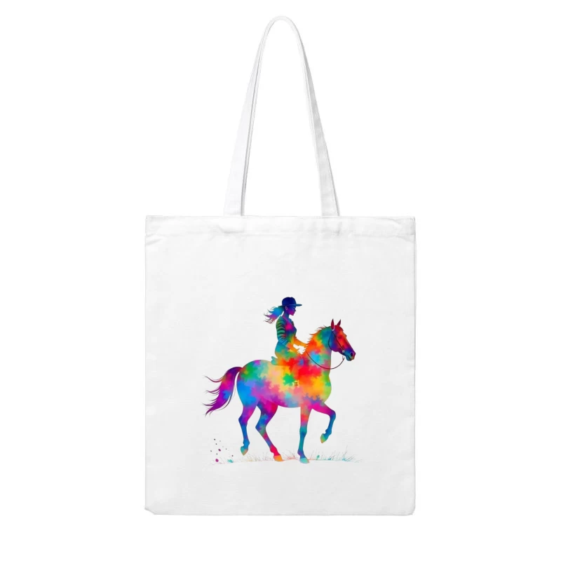 Colorful Horse Rider Cotton Tote Bag