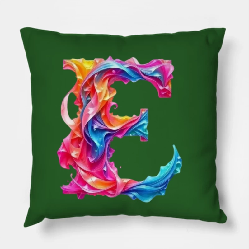 Vibrant Liquid Rainbow Letter E Design Throw Pillow