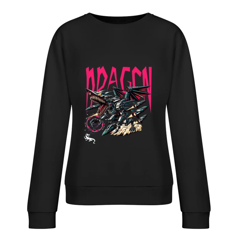 Mechanical Dragon Robot in Graffiti Art Style Female Pullover Sweatshirt