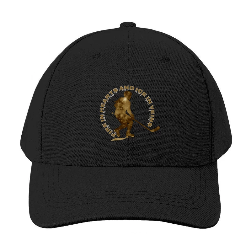 Fire in Hearts and Ice in Veins - Vintage Hockey Player Silhouette Baseball Cap