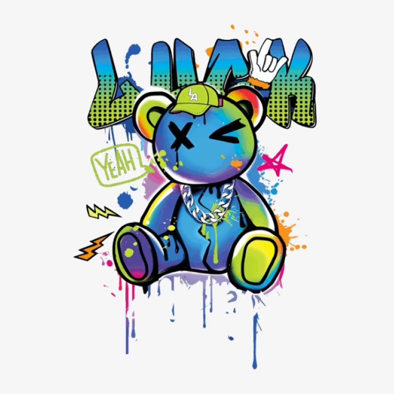 Bunter Graffiti-Bär mit Kappe Herren Pullover Sweatshirt