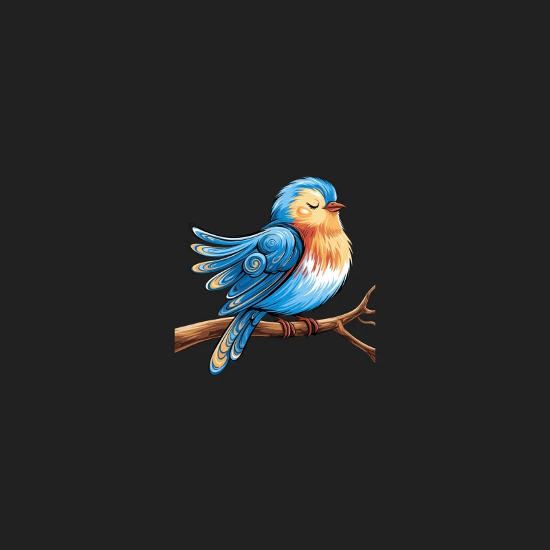 Colorful Stylized Bird Illustration Perched on Branch Bucket Hat