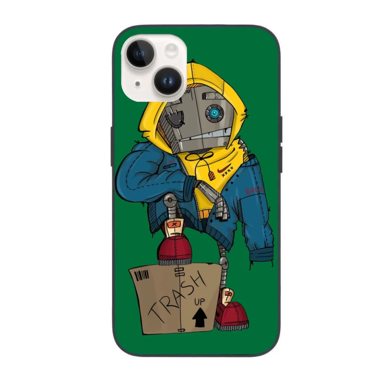 Cute Robot in Yellow Hoodie with Cardboard Box iPhone Case