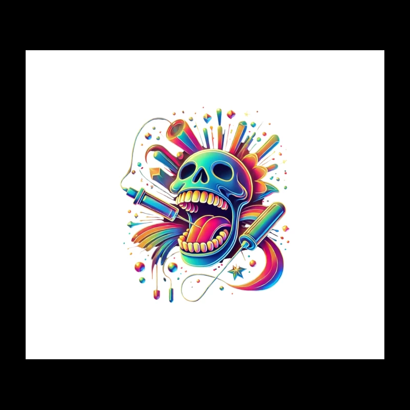 Psychedelic Rainbow Skull Pop Art Design Tapestry