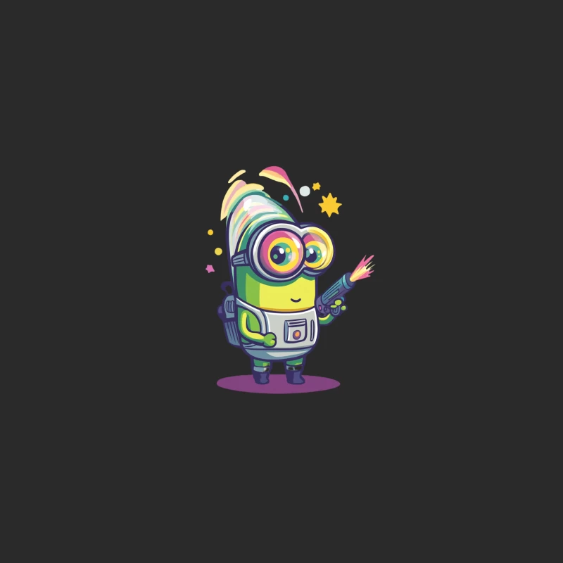 Colorful Cartoon Minion with Big Eyes in Sci-Fi Style Baseball Cap