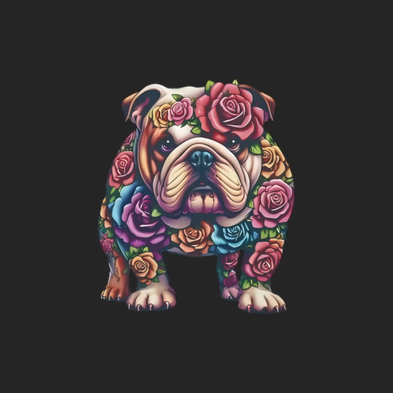 Bunter Bulldoggen-Kunstentwurf mit Rosen Damen Pullover Sweatshirt