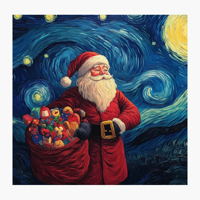 Santa Claus in Van Gogh's Starry Night Style Christmas Scene Throw Pillow
