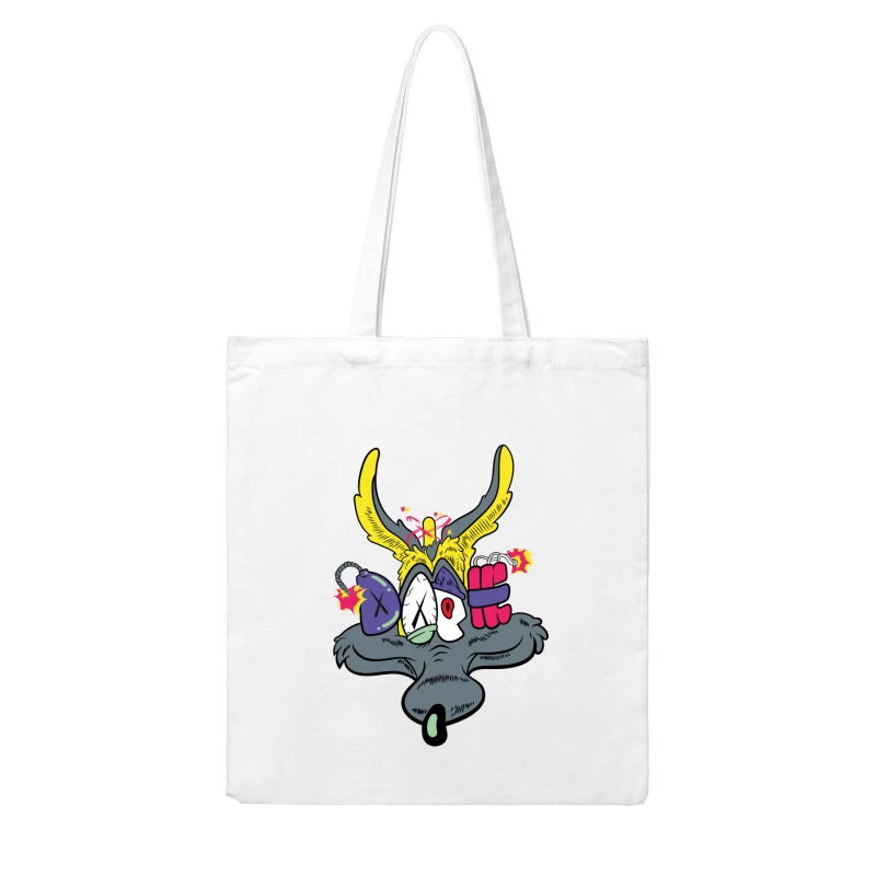 Whimsical Cartoon Creature with Explosive Elements Cotton Tote Bag