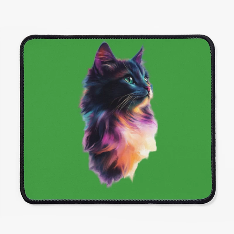Colorful Cat Profile in Vibrant Digital Art Mouse Pad