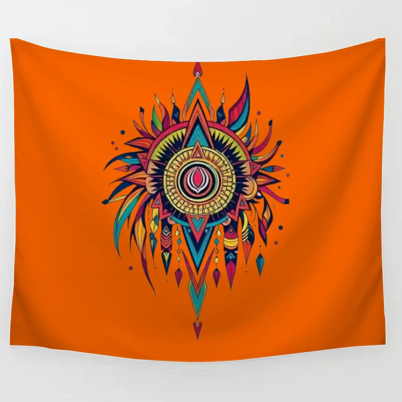 Vibrant Tribal Mandala Art Tapestry