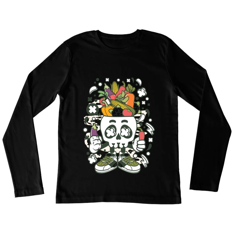 Crâne amusant avec légumes colorés Femme Manches Longues T-Shirt