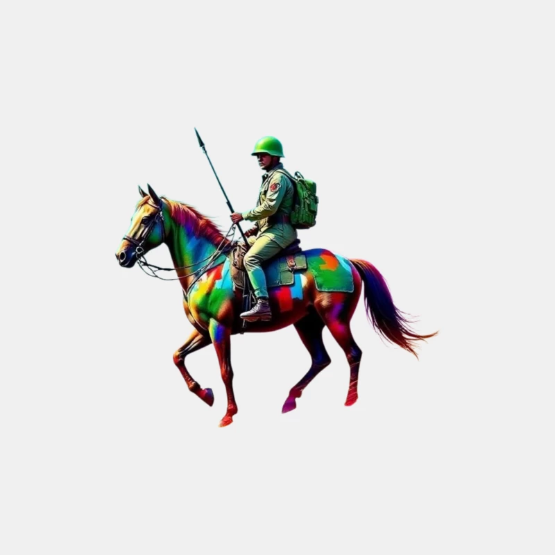 Colorful Military Cavalry Soldier on Horseback Male Tank Top