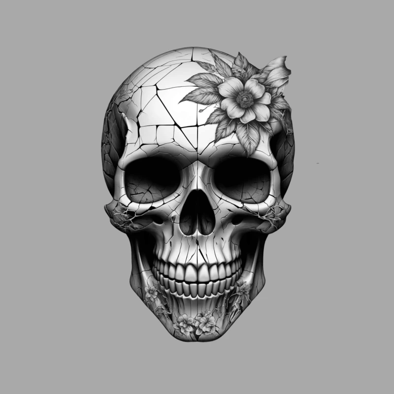 Intricate Floral Skull Design Female Pullover Hoodie