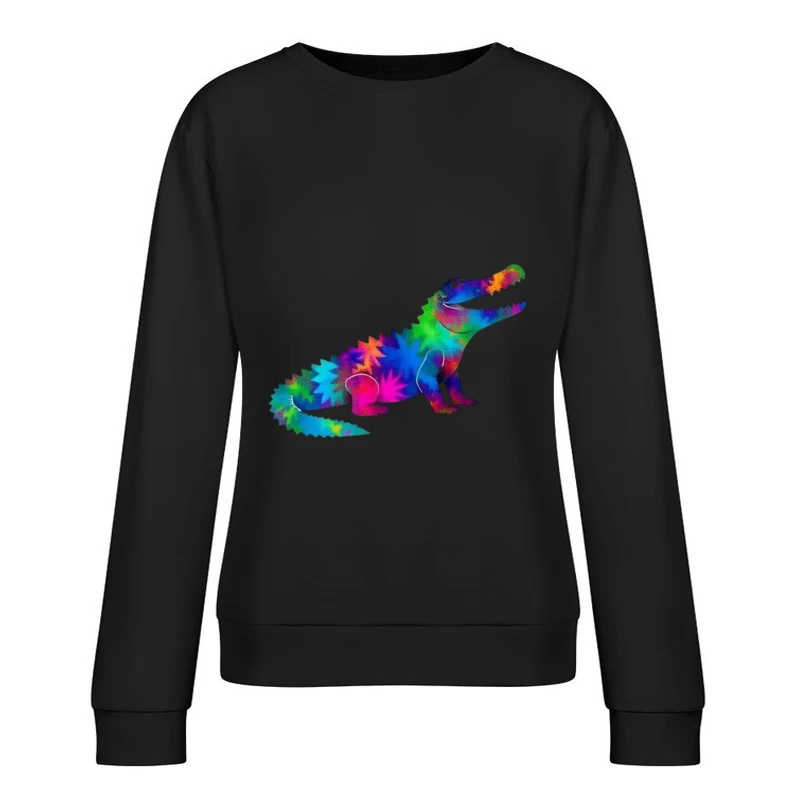 Rainbow Tie-Dye Dinosaur Digital Art Female Pullover Sweatshirt